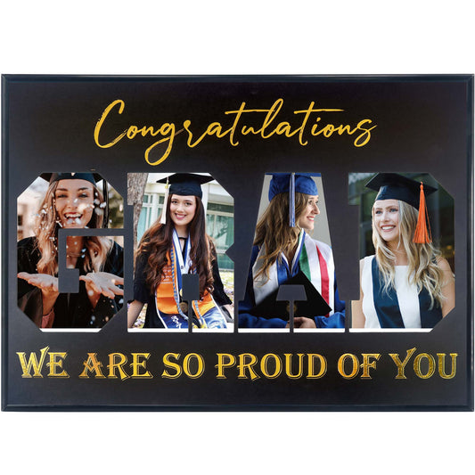 Graduation Wall Mounting 17x12 Black Picture Frame with Black Mat Displays Four 4x6 Photo