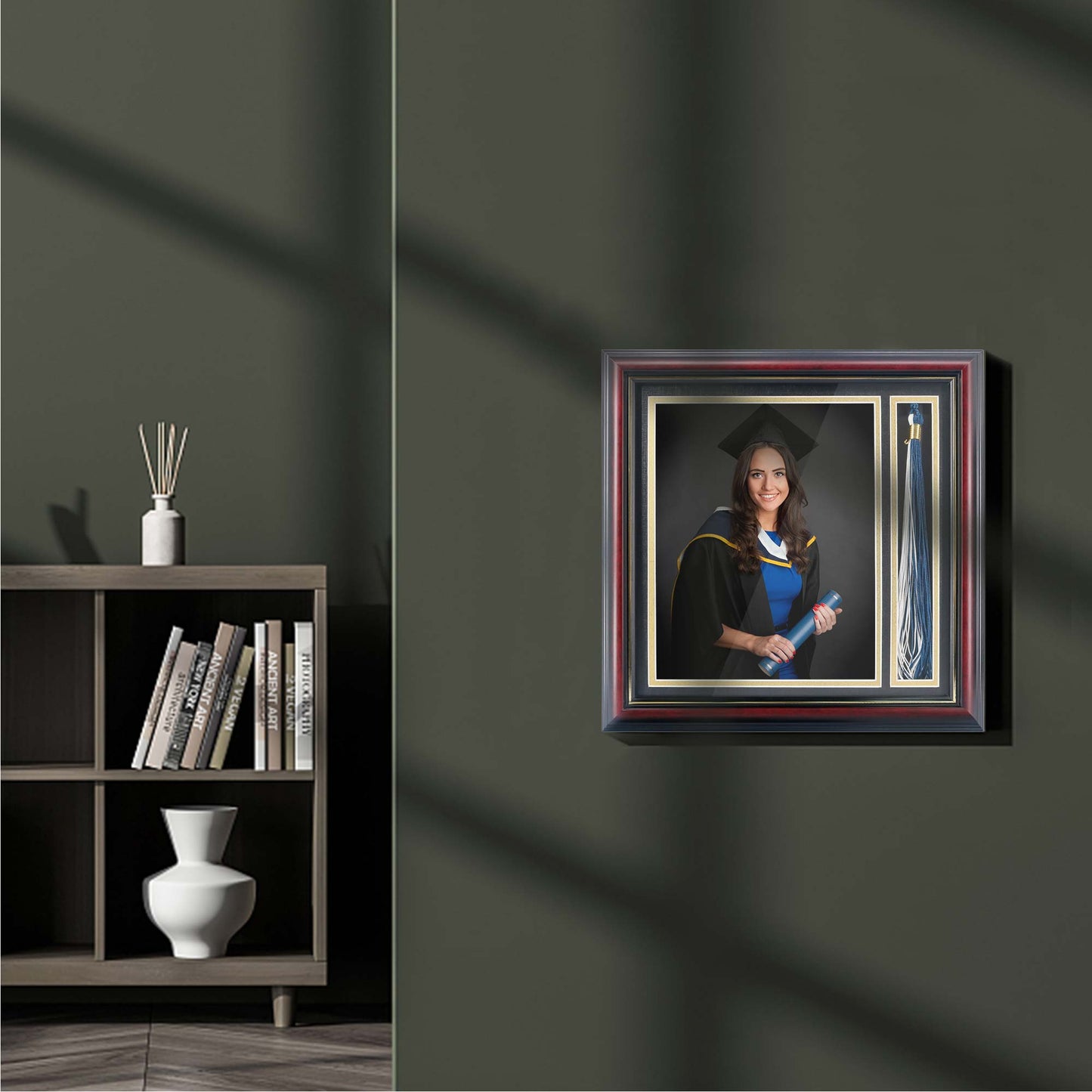 Graduation Real Wood Shadow Box Frame for Photo with Tassel Insert - 3 Sizes Available