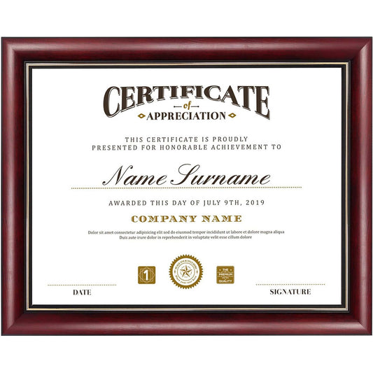 Certificate Solid Wood & UV Protection Acrylic Cherry Finish with Gold Trim for 8.5x11