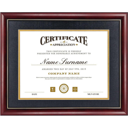 Certificate Solid Wood & UV Protection Acrylic Cherry Finish with Gold Trim for 8.5x11 / 11x14