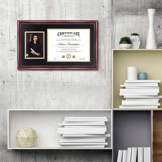Certificate Solid Wood & UV Protection Acrylic Cherry Finish with 5x7 Picture for 8.5x11