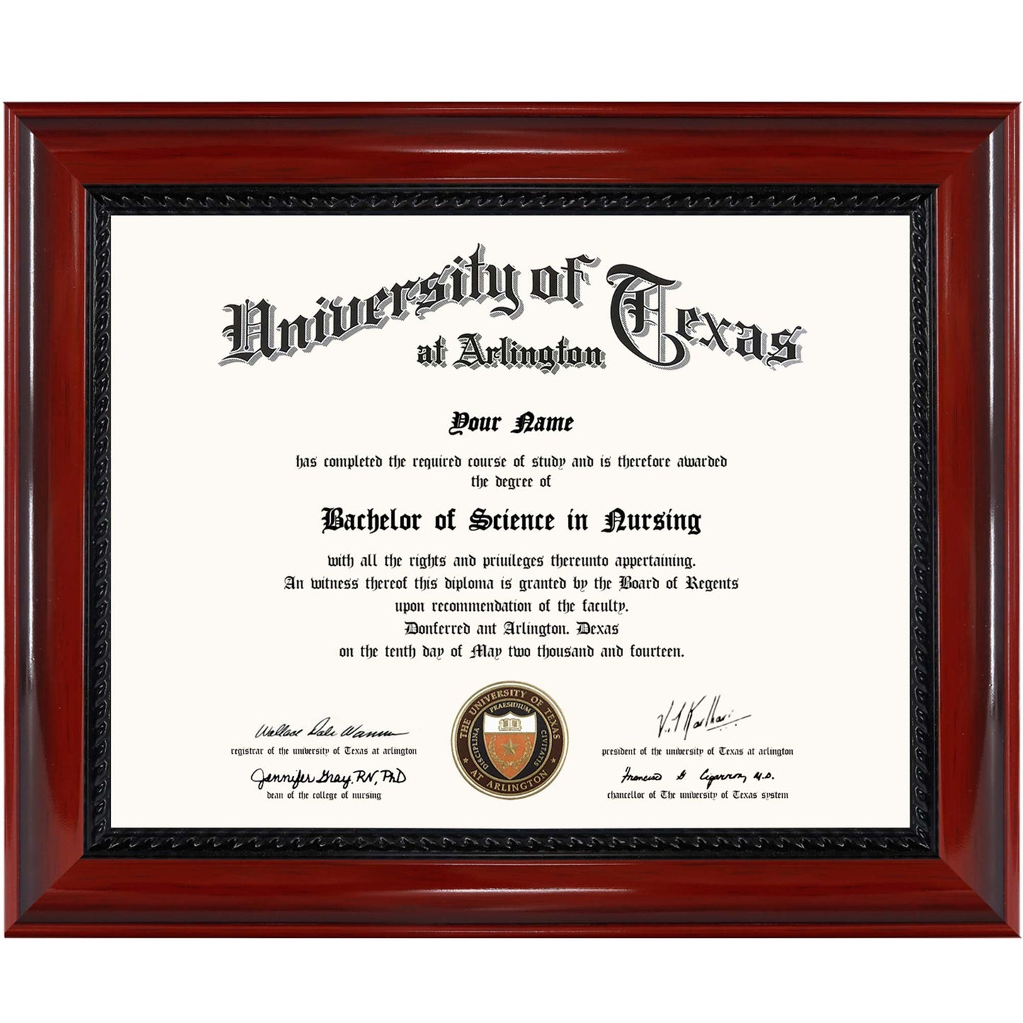 Certificate Document Diploma Cherry Finish with Intricate Black Rope Detail Solid Wood Frame for 8.5x11