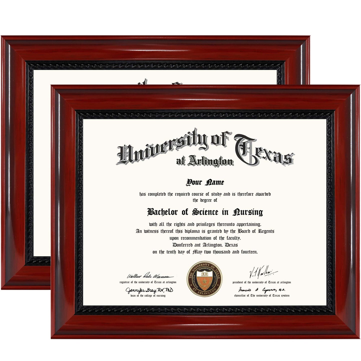 Certificate Document Diploma Cherry Finish with Intricate Black Rope Detail Solid Wood Frame for 8.5x11