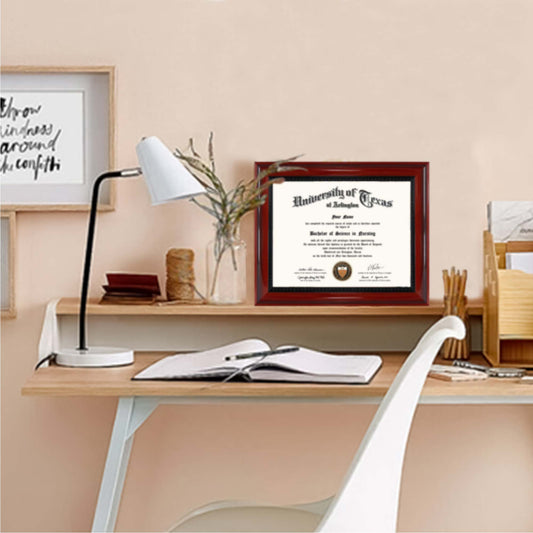 Certificate Document Diploma Cherry Finish with Intricate Black Rope Detail Solid Wood Frame for 8.5x11