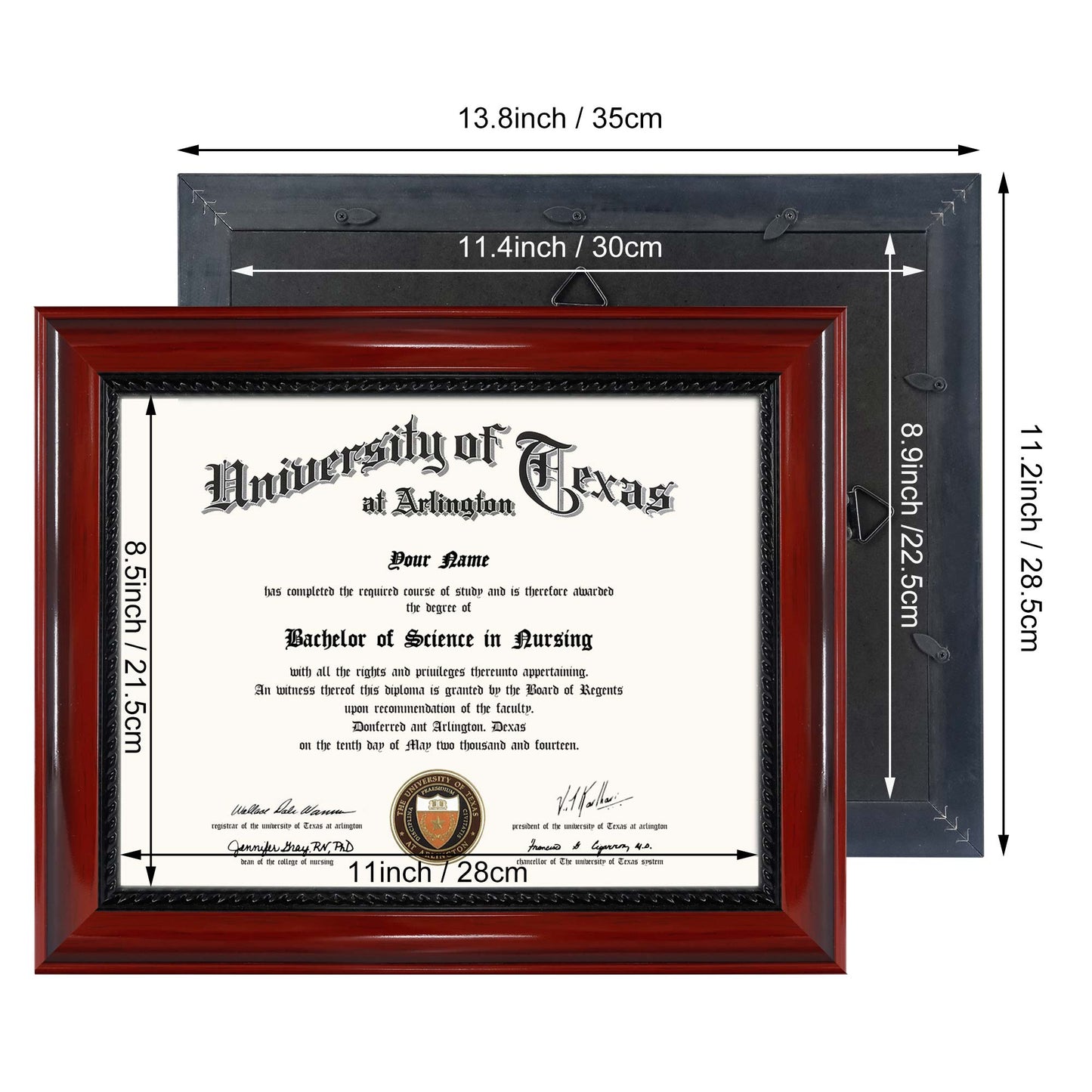 Certificate Document Diploma Cherry Finish with Intricate Black Rope Detail Solid Wood Frame for 8.5x11