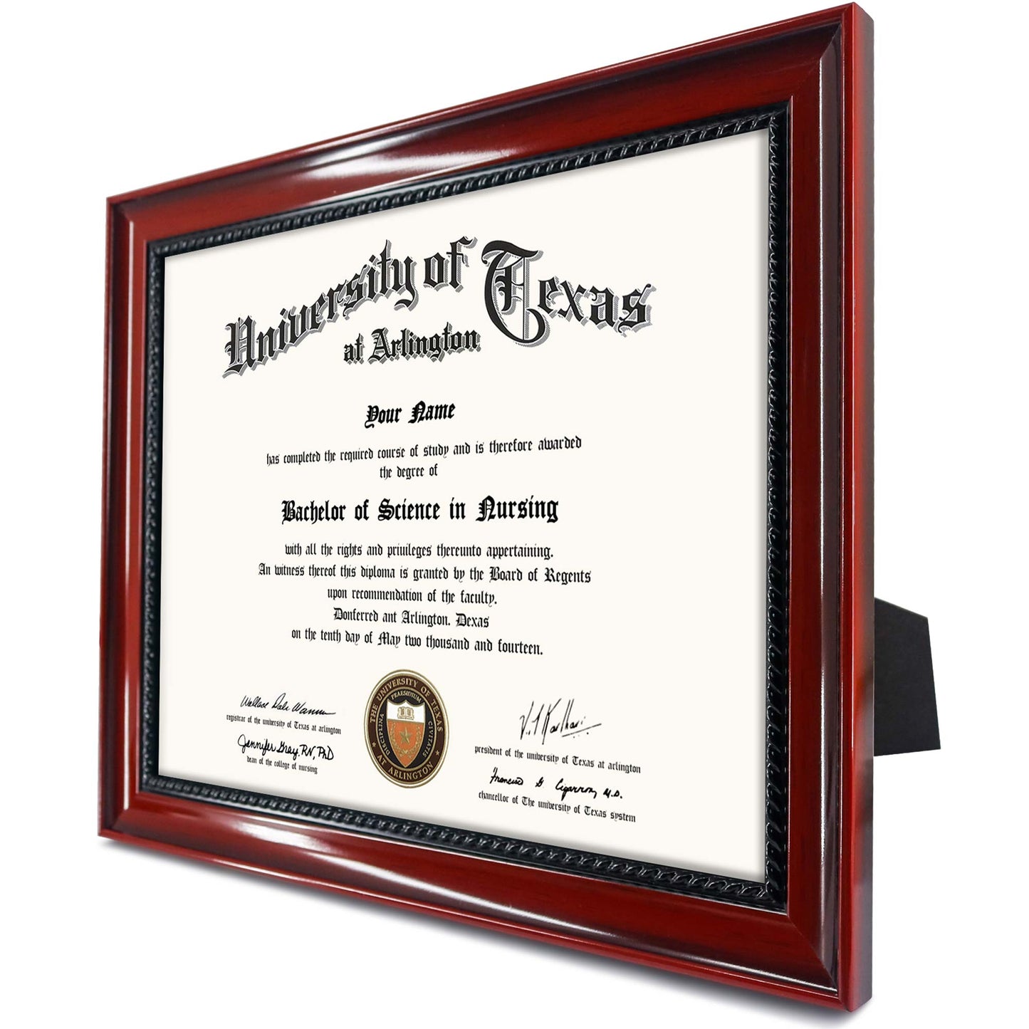 Certificate Document Diploma Cherry Finish with Intricate Black Rope Detail Solid Wood Frame for 8.5x11