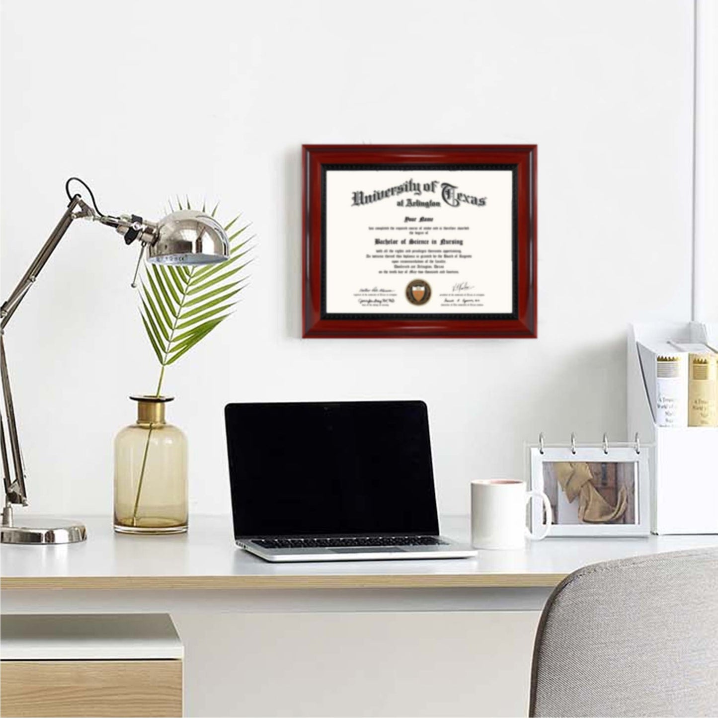 Certificate Document Diploma Cherry Finish with Intricate Black Rope Detail Solid Wood Frame for 8.5x11