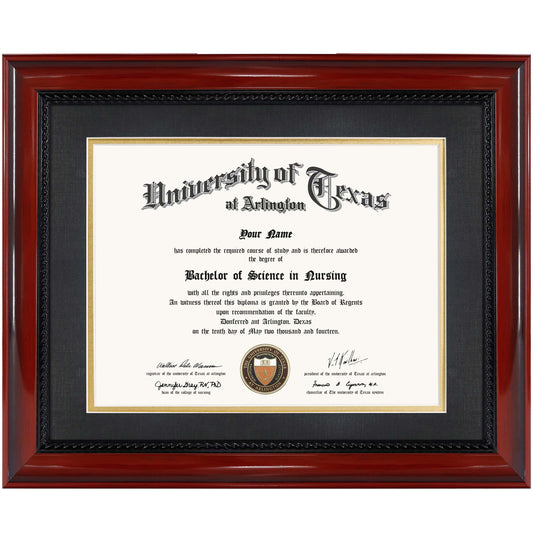 Certificate Document Diploma Cherry Finish with Intricate Black Rope Detail Solid Wood Frame with Mat for 8.5x11