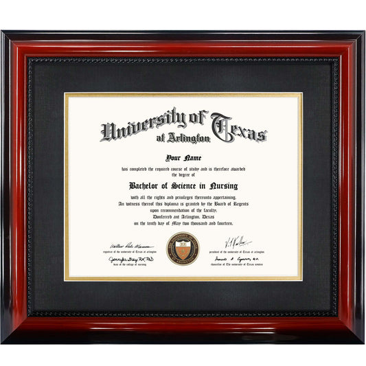 Certificate Document Diploma Cherry Finish with Intricate Black Rope Detail Solid Wood Frame with Mat for 11x14