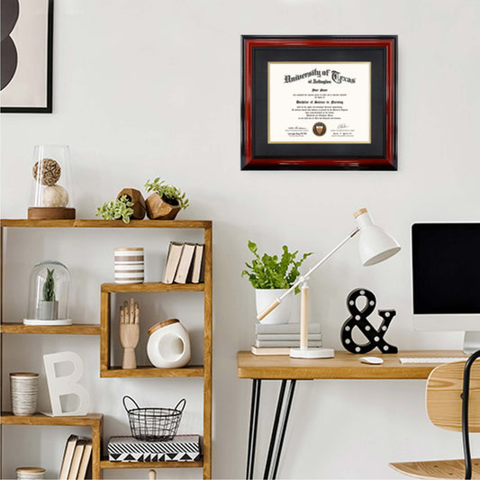 Certificate Document Diploma Cherry Finish with Intricate Black Rope Detail Solid Wood Frame with Mat for 11x14