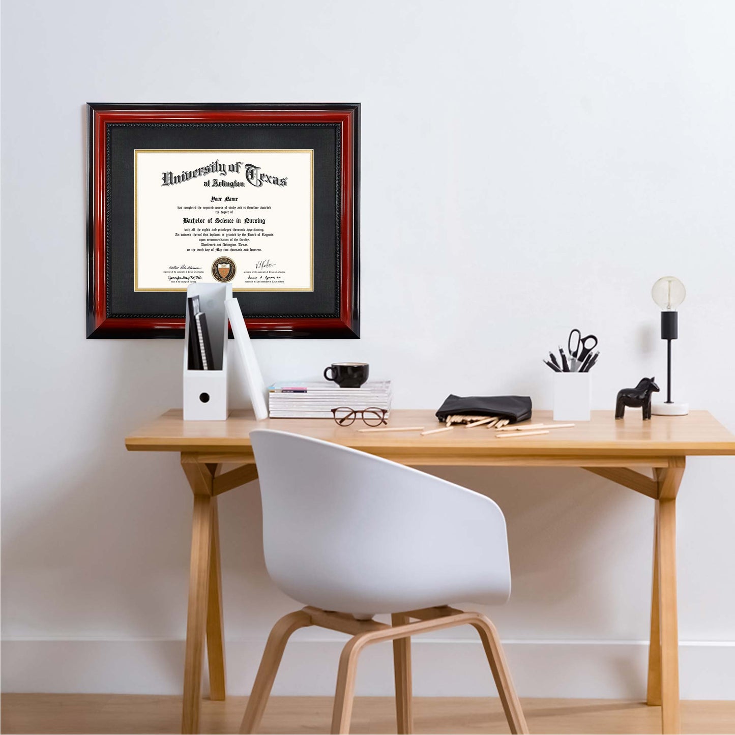 Certificate Document Diploma Cherry Finish with Intricate Black Rope Detail Solid Wood Frame with Mat for 11x14