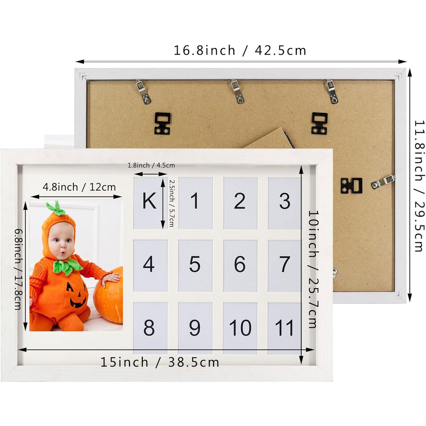 Graduation School Years K-12 Day Collage Wood with Double White Mat Photo Horizontal Frame - 2 Colors Available