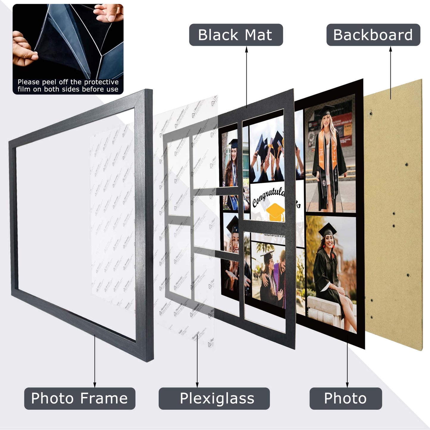 Graduation Photo Collage Frame Multi-Year School Picture Frame with 7 Openings 4X6 Pictures