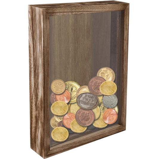 Shadow Box Frame Carbonized Black Wood Collection Case With Slot on top - 2 Sizes Available