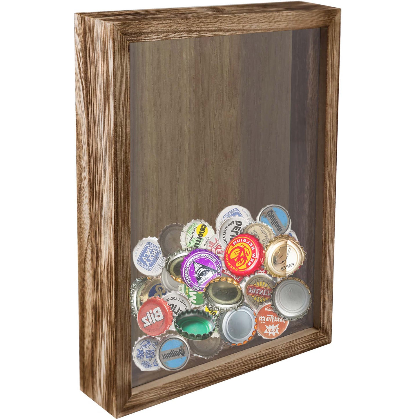 Shadow Box Frame Carbonized Black Wood Collection Case With Slot on top - 2 Sizes Available