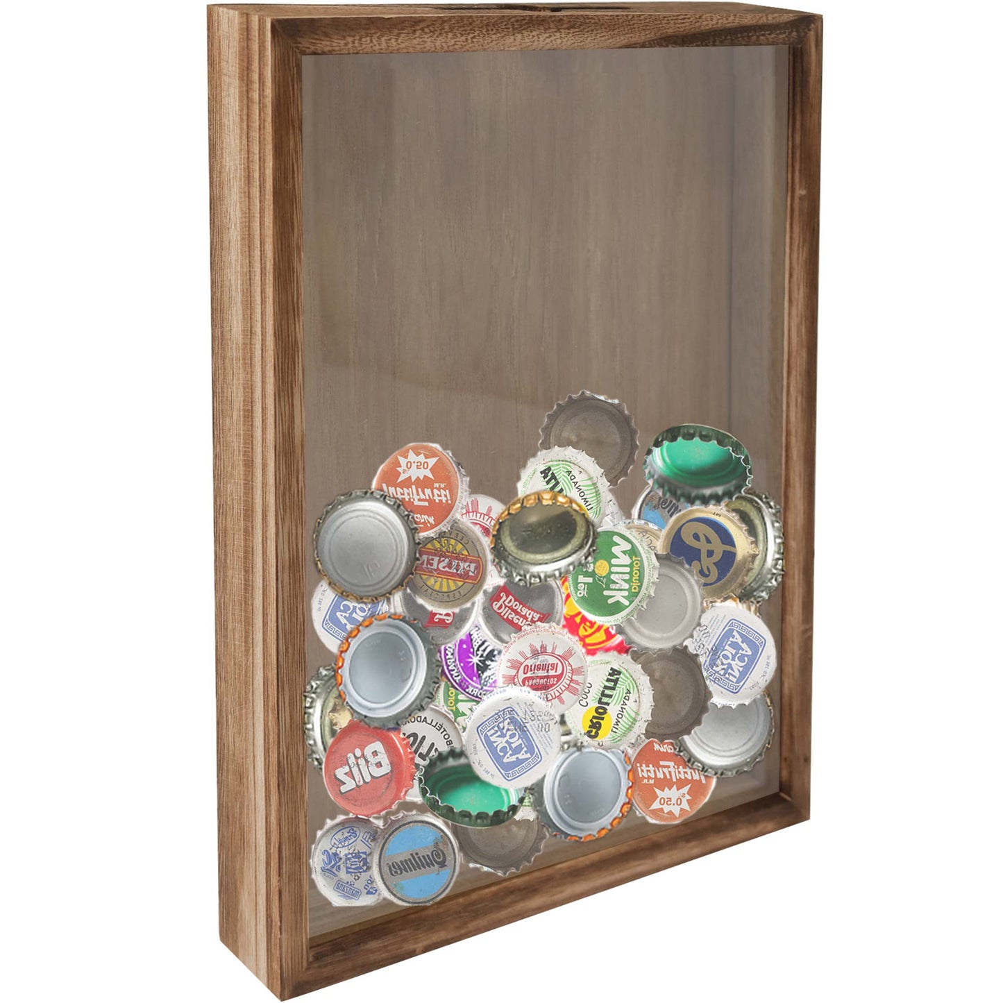 Shadow Box Frame Carbonized Black Wood Collection Case With Slot on top - 2 Sizes Available