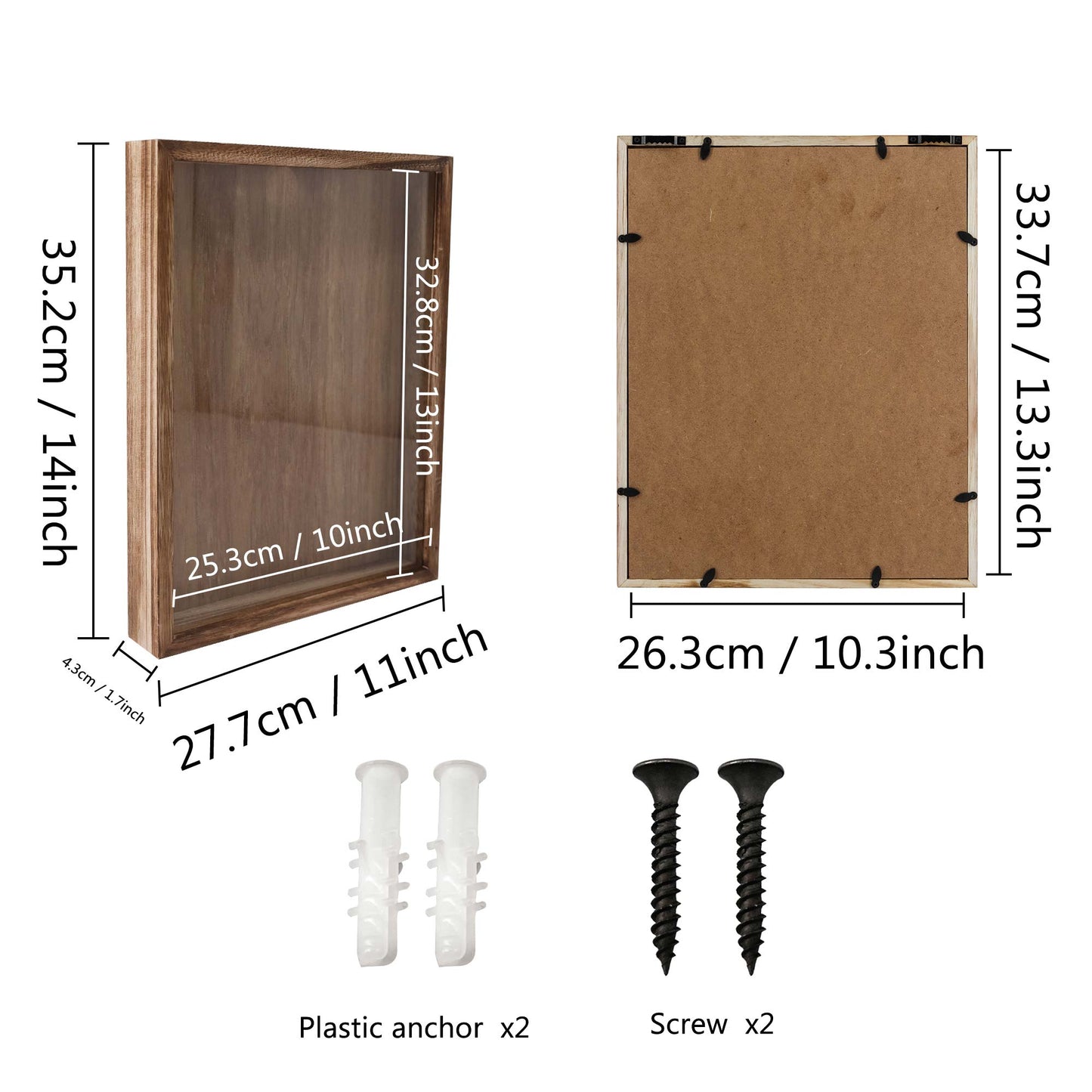 Shadow Box Frame Carbonized Black Wood Collection Case With Slot on top - 2 Sizes Available