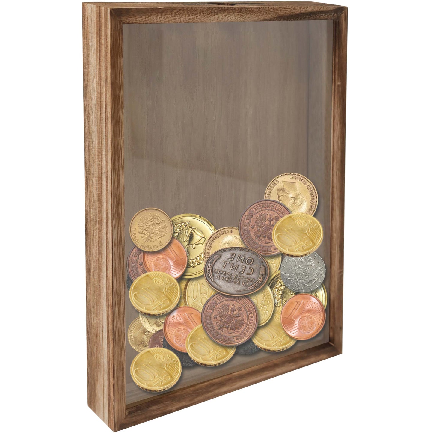 Shadow Box Frame Carbonized Black Wood Collection Case With Slot on top - 2 Sizes Available