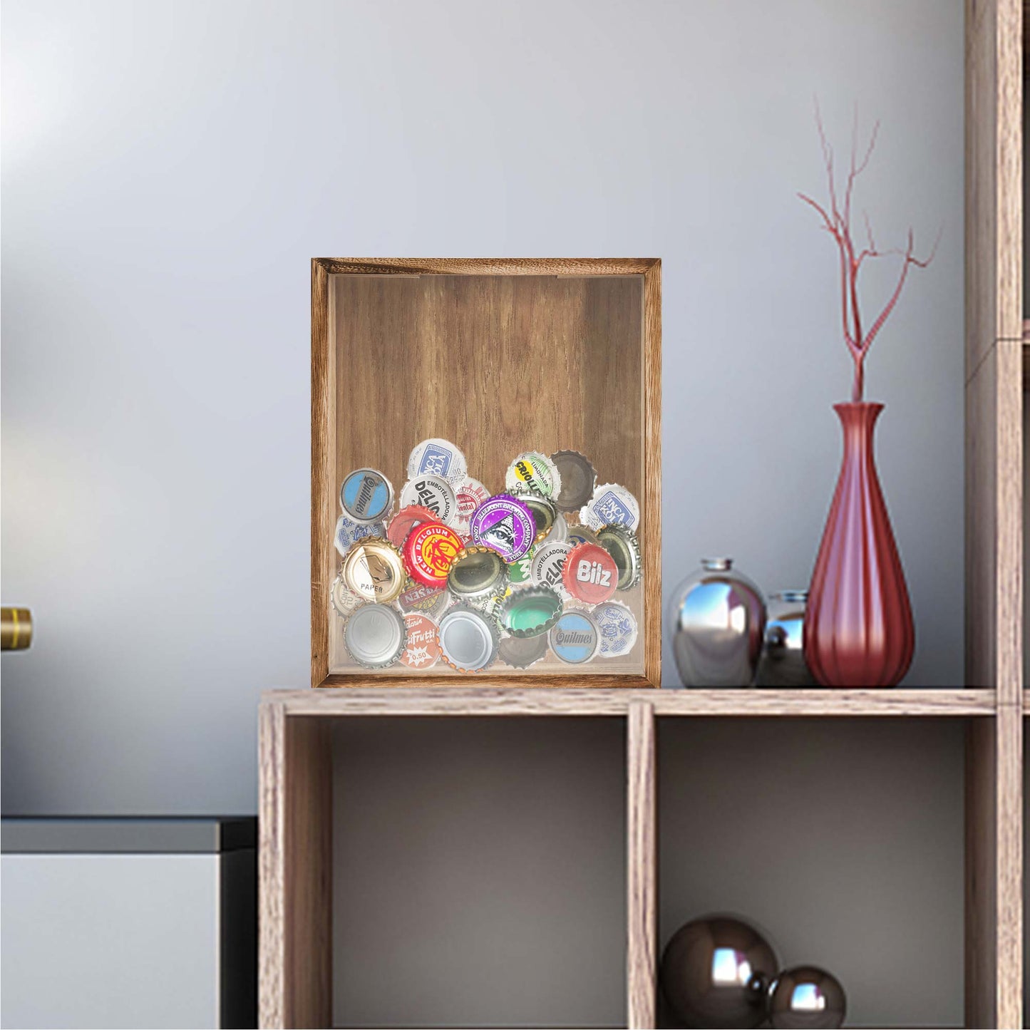 Shadow Box Frame Carbonized Black Wood Collection Case With Slot on top - 2 Sizes Available