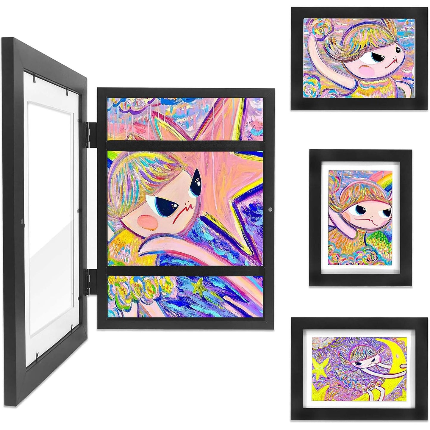 Black Front Opening Kids Artwork Display Frame for 50+ Pictures - 8.5x11