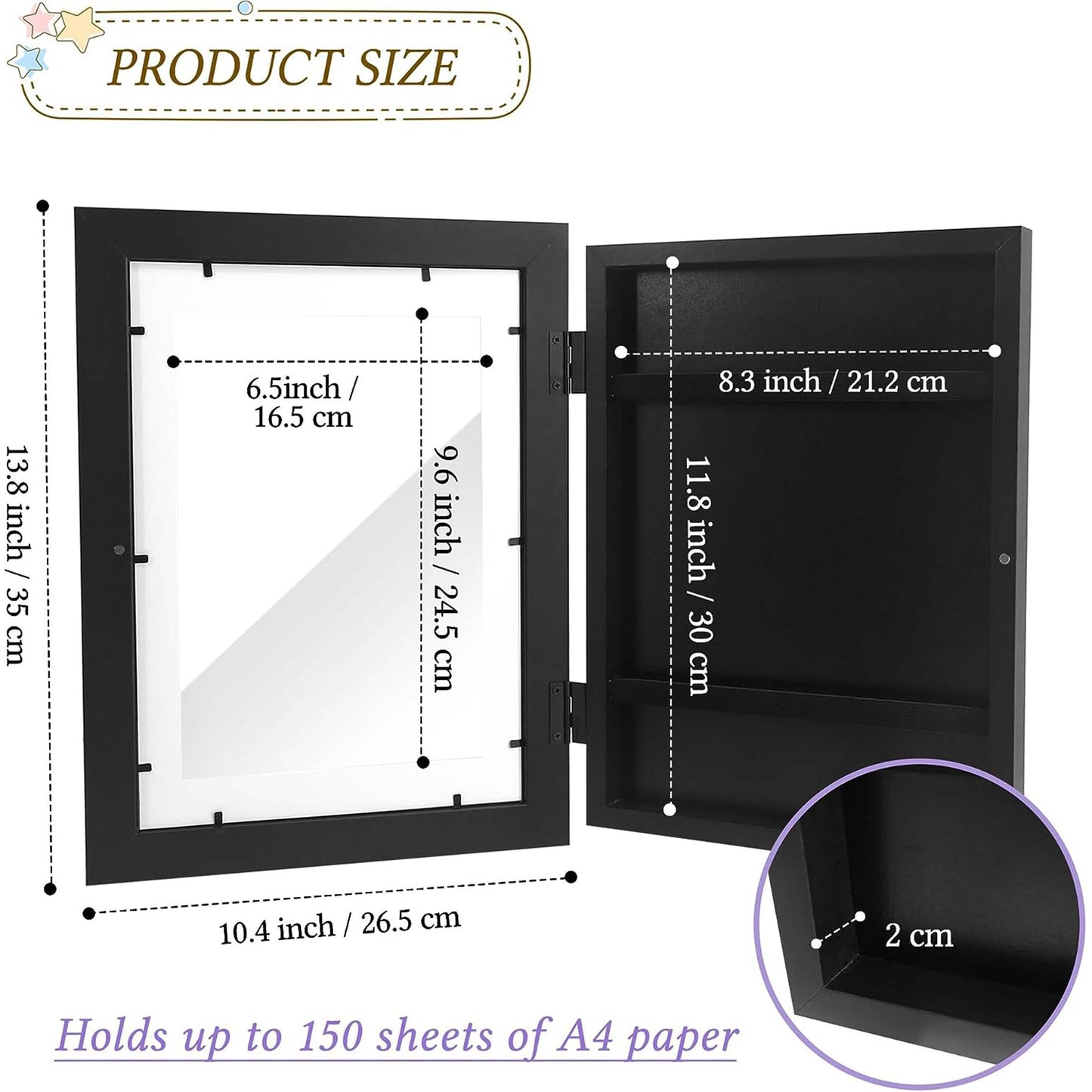 Black Front Opening Kids Artwork Display Frame for 50+ Pictures - 8.5x11