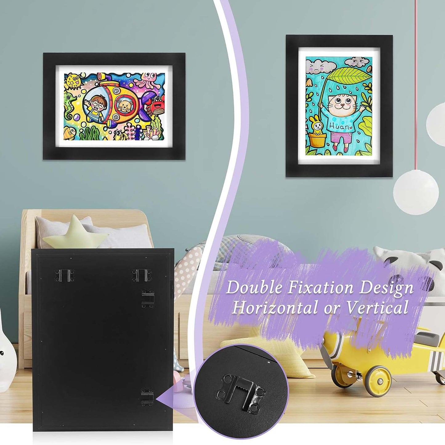 Black Front Opening Kids Artwork Display Frame for 50+ Pictures - 8.5x11