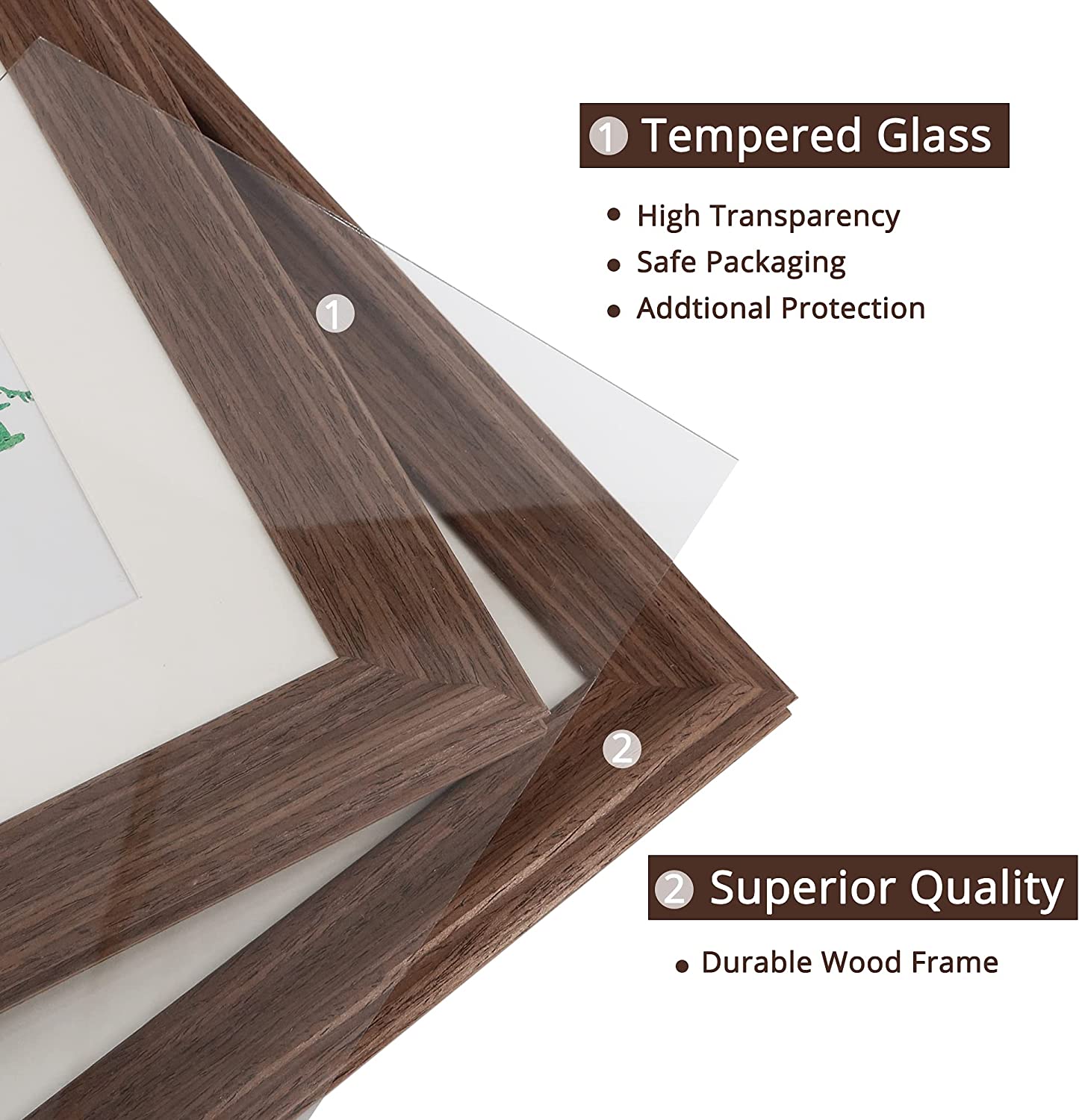 Wood Photo Frames with Real Glass for 8"×10" Pack of 2 - 3 Colors Available