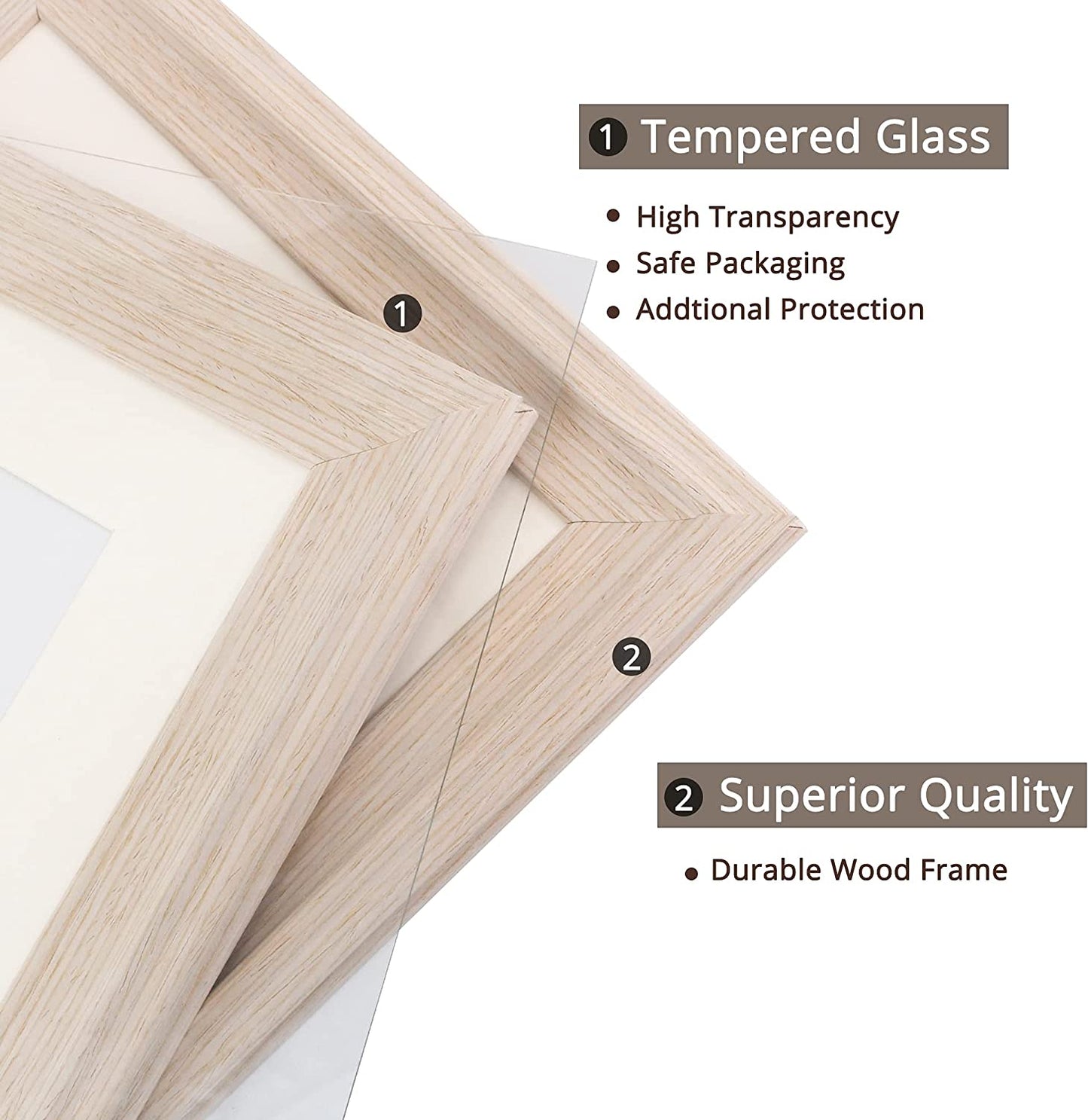 Wood Photo Frames with Real Glass for 8"×10" Pack of 2 - 3 Colors Available