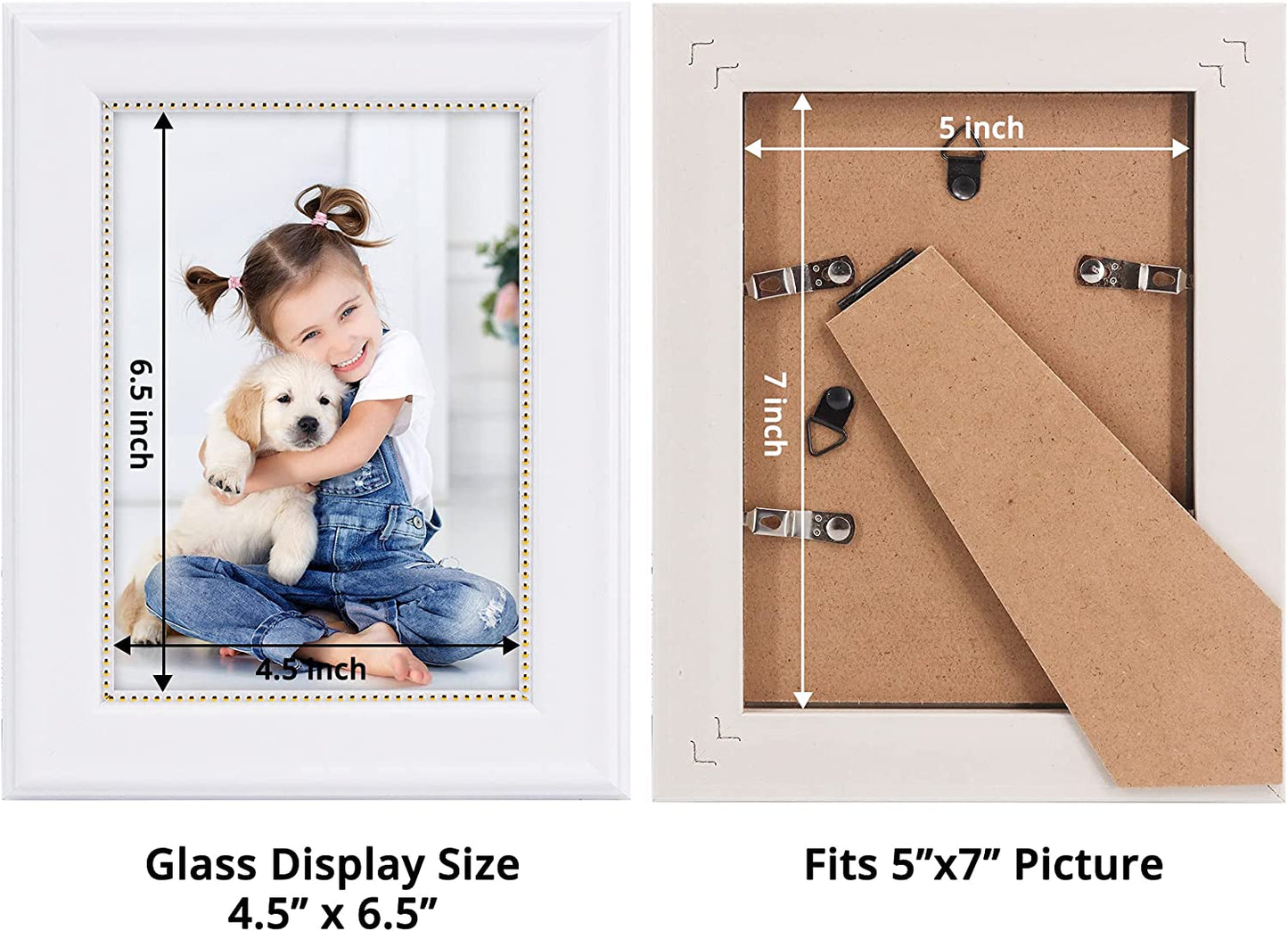 White Picture Frame Photo Display with Gold Beading pack of 2 - 3 Sizes Available