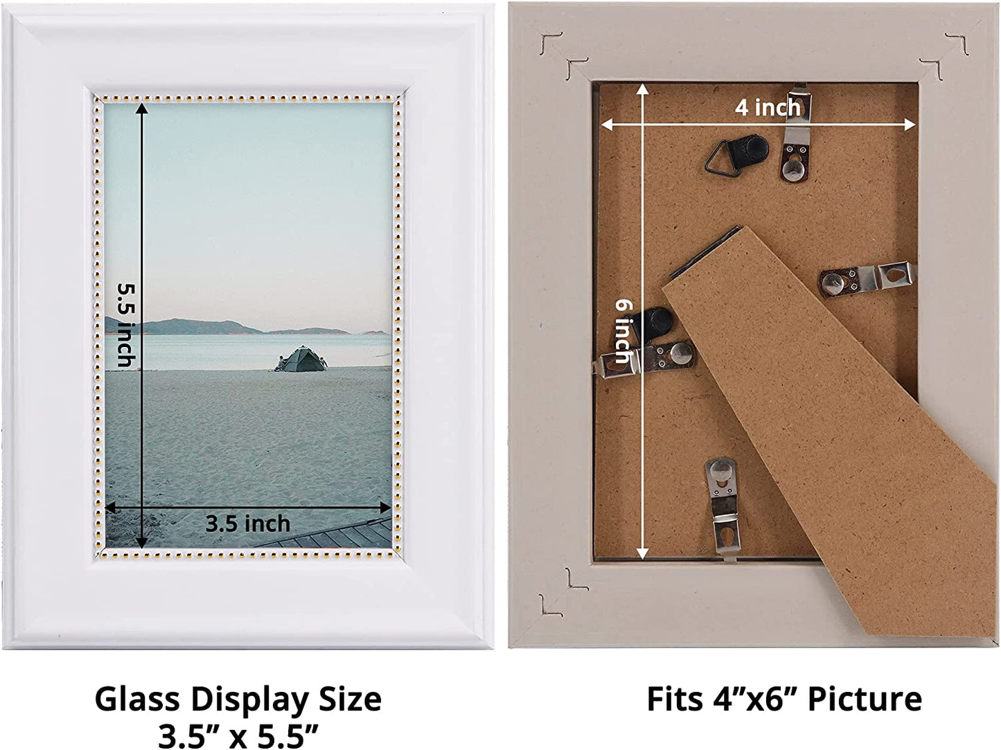 White Picture Frame Photo Display with Gold Beading pack of 2 - 3 Sizes Available