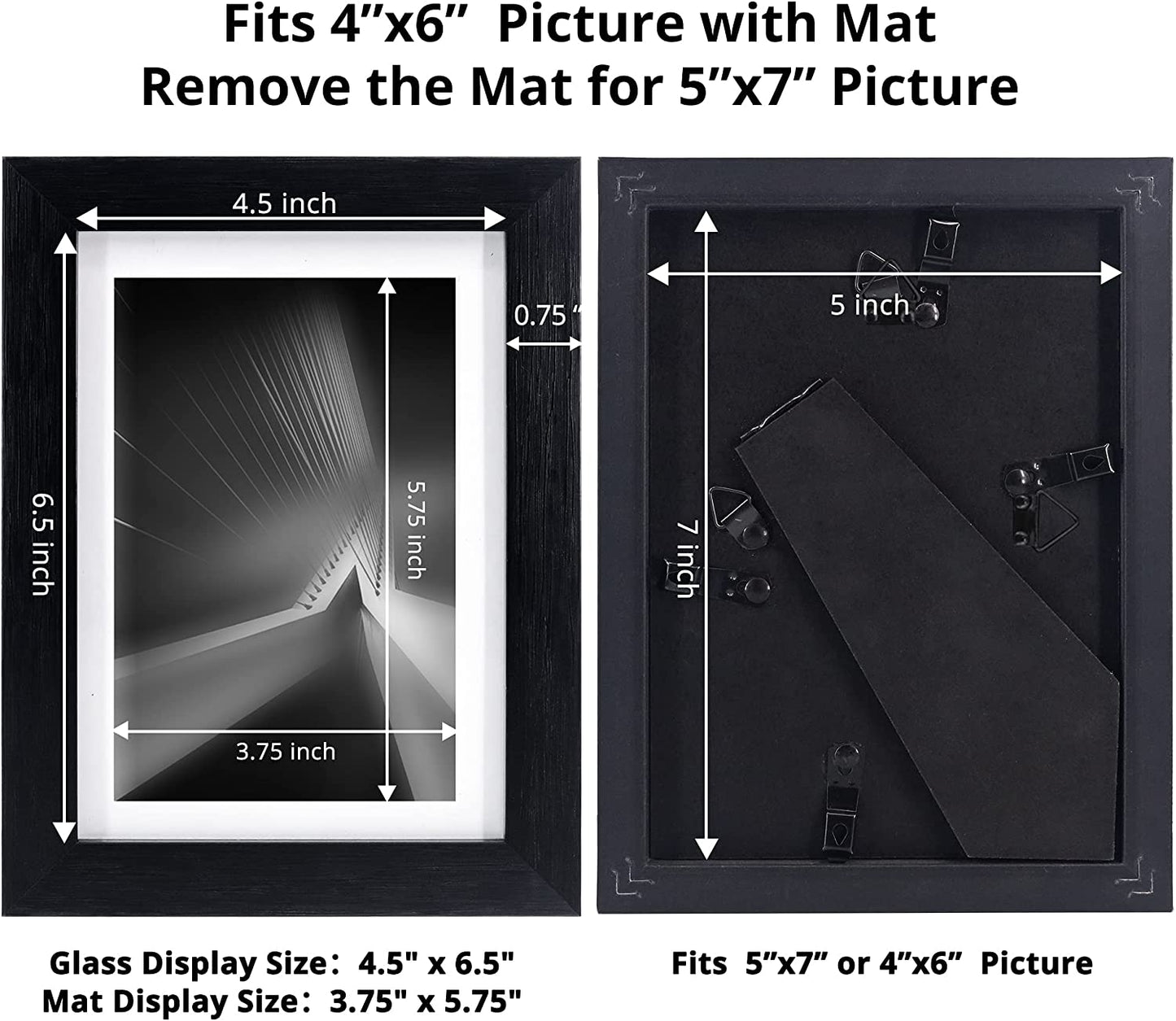 Photo Frame Black with High Definition Glass, Pack of 2 - 4 Sizes Available