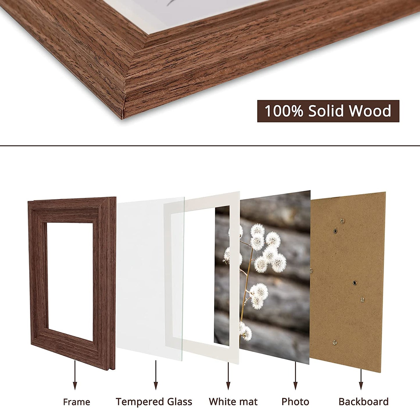 Wood Photo Frames with Real Glass for 8"×10" Pack of 2 - 3 Colors Available