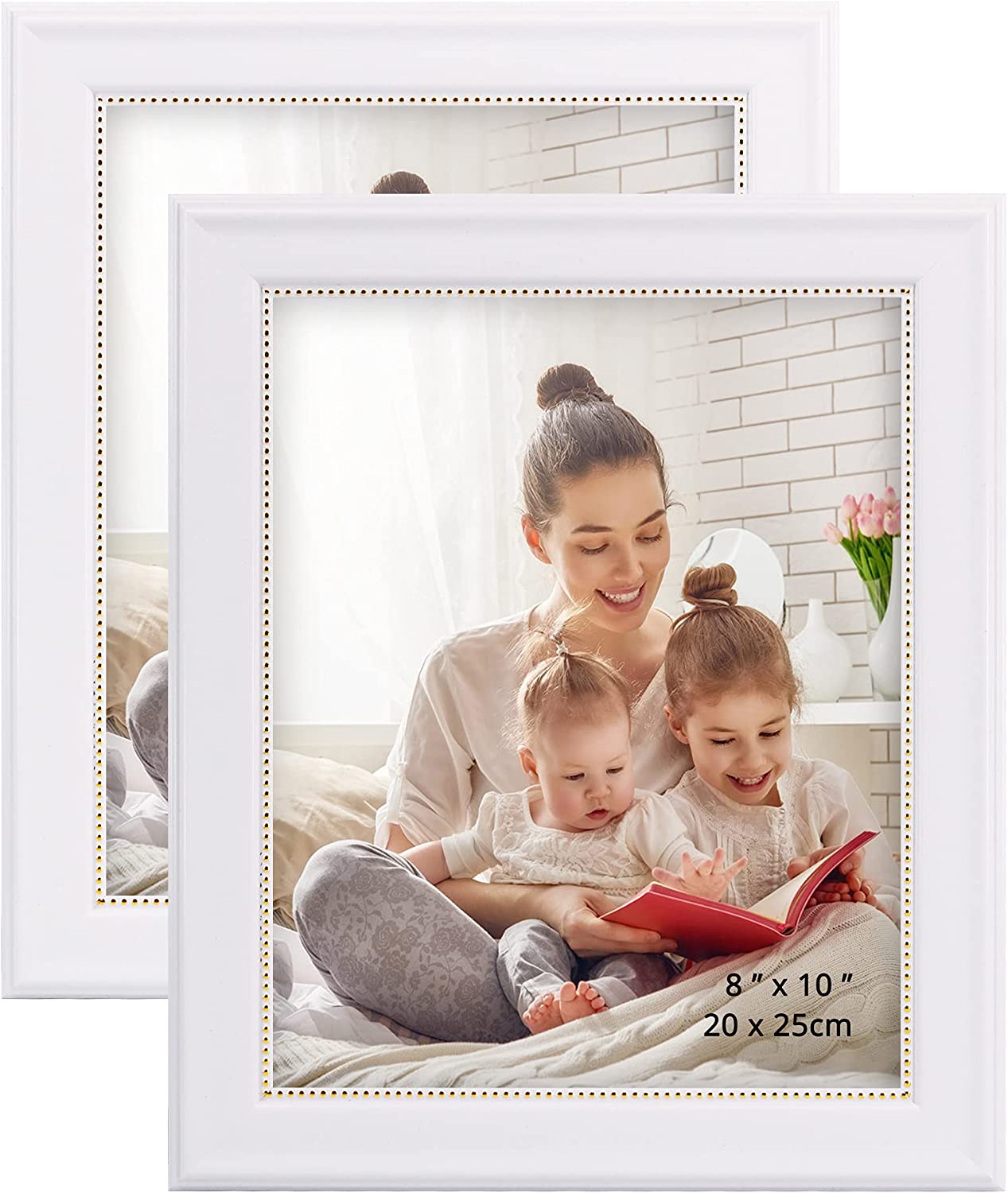 White Picture Frame Photo Display with Gold Beading pack of 2 - 3 Sizes Available