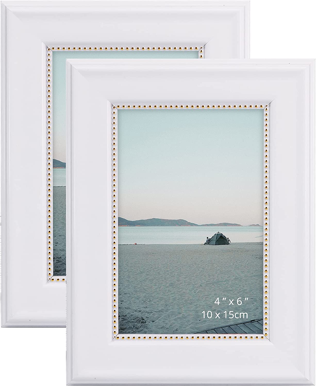 White Picture Frame Photo Display with Gold Beading pack of 2 - 3 Sizes Available