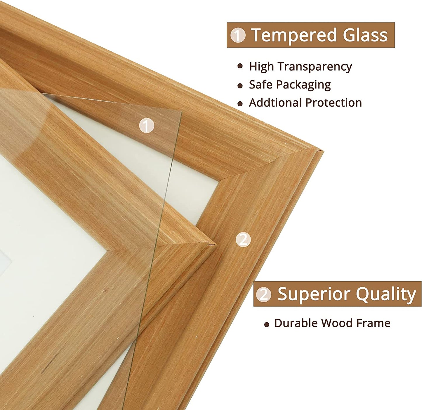 Wood Photo Frames with Real Glass for 8"×10" Pack of 2 - 3 Colors Available