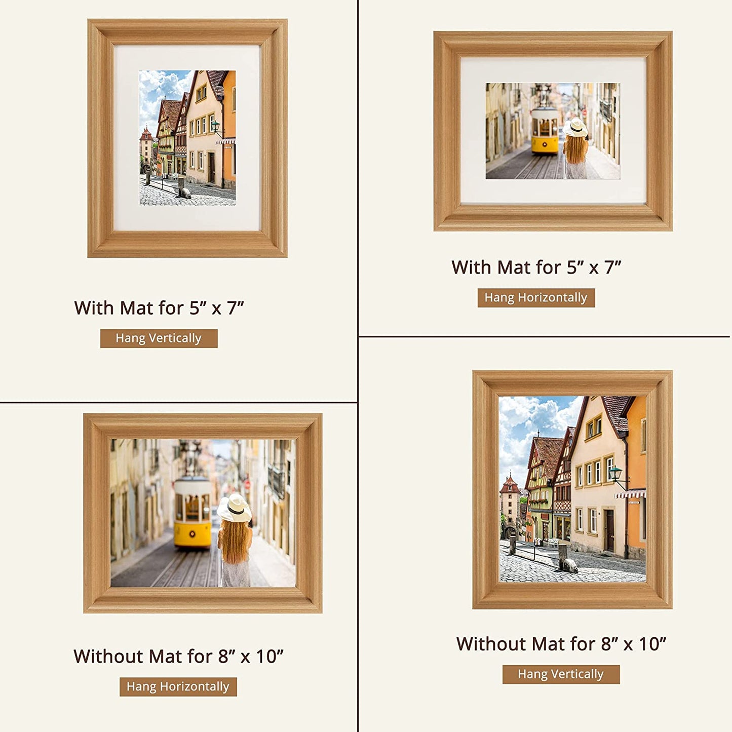Wood Photo Frames with Real Glass for 8"×10" Pack of 2 - 3 Colors Available