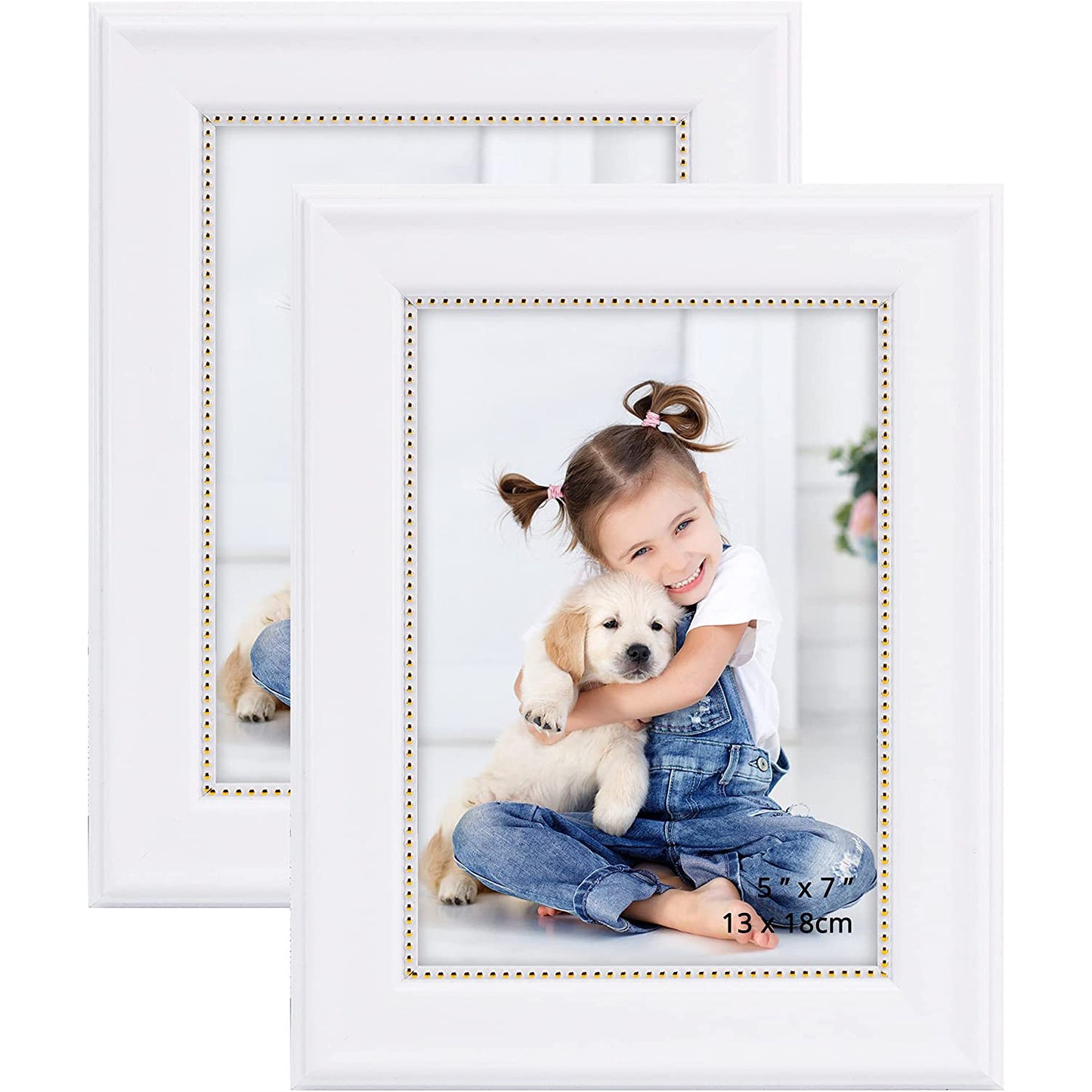 White Picture Frame Photo Display with Gold Beading pack of 2 - 3 Sizes Available