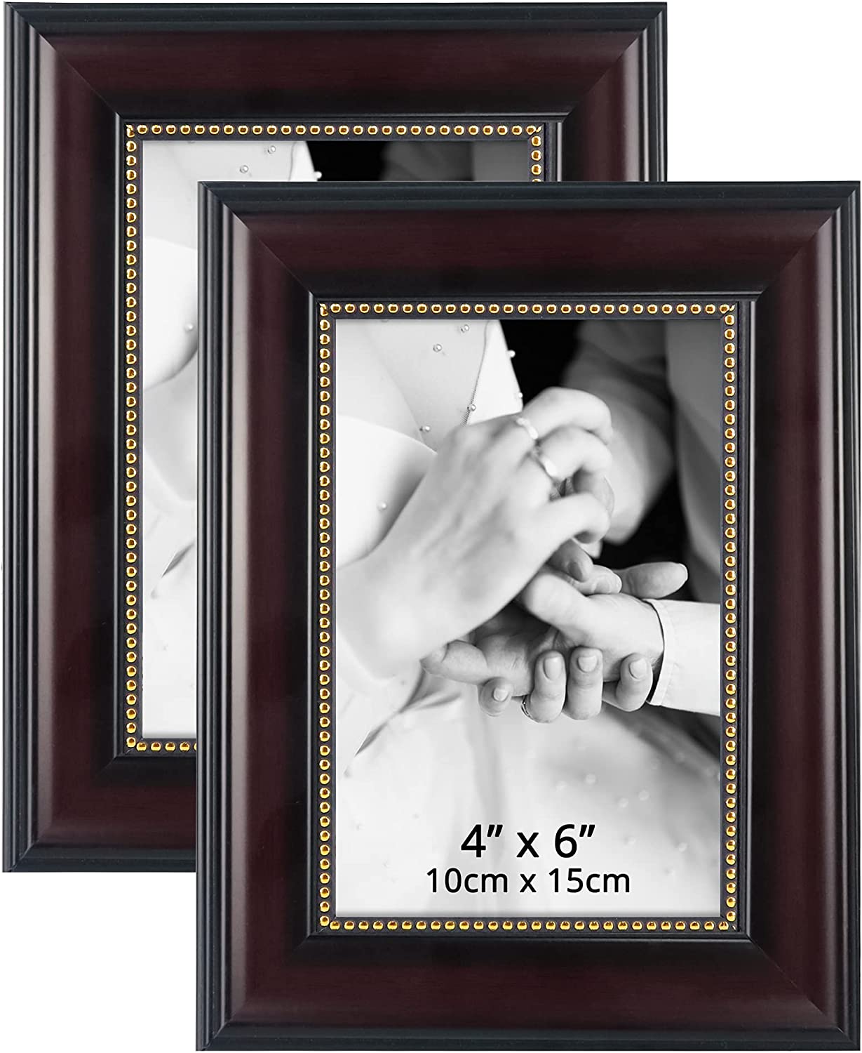 Mahogany Picture Frame Photo Display with Gold Beading pack of 2 - 3 Sizes Available