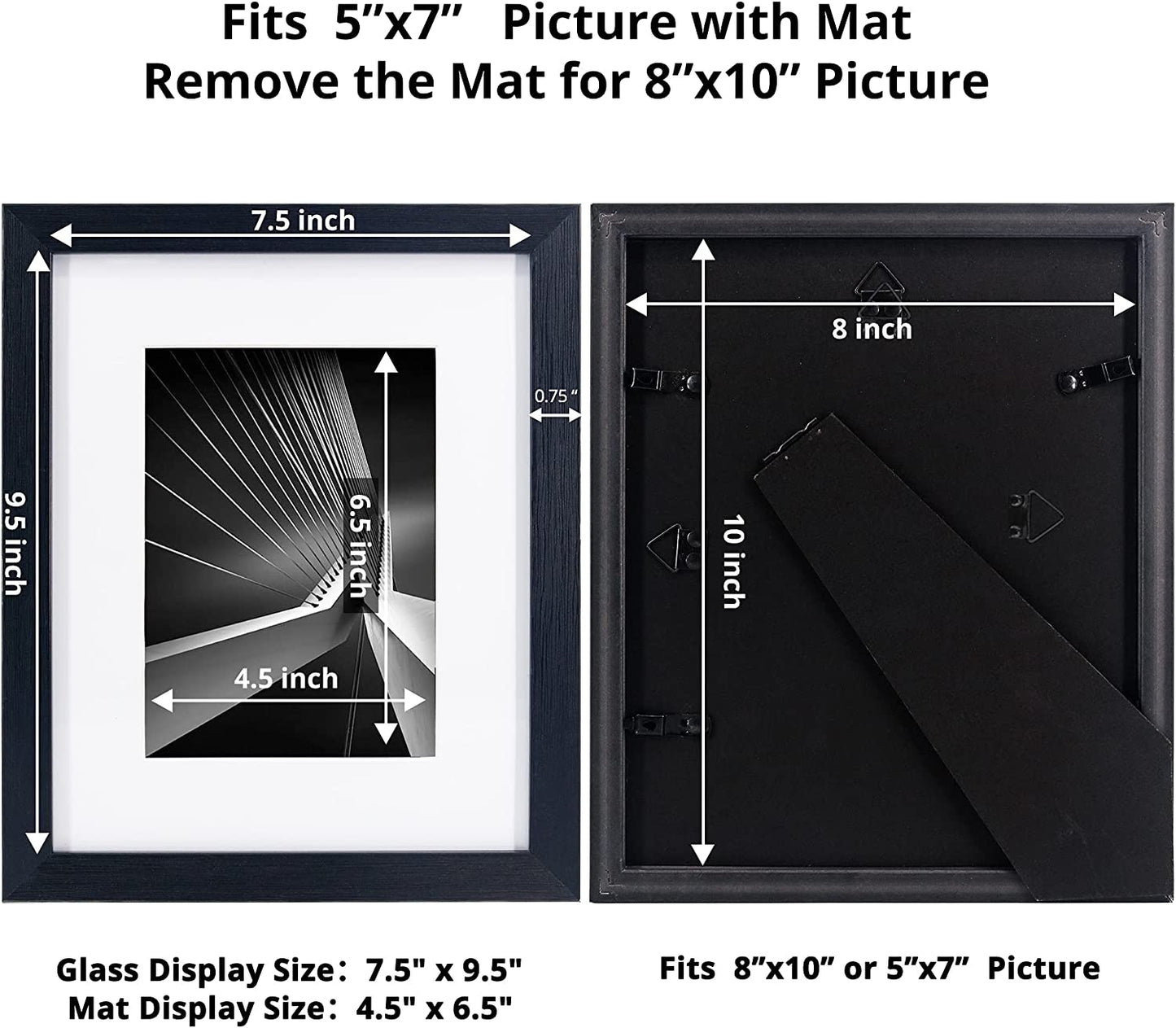 Photo Frame Black with High Definition Glass, Pack of 2 - 4 Sizes Available