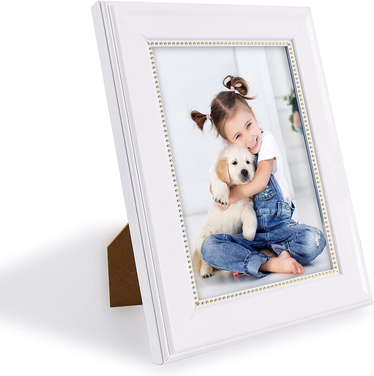 White Picture Frame Photo Display with Gold Beading pack of 2 - 3 Sizes Available