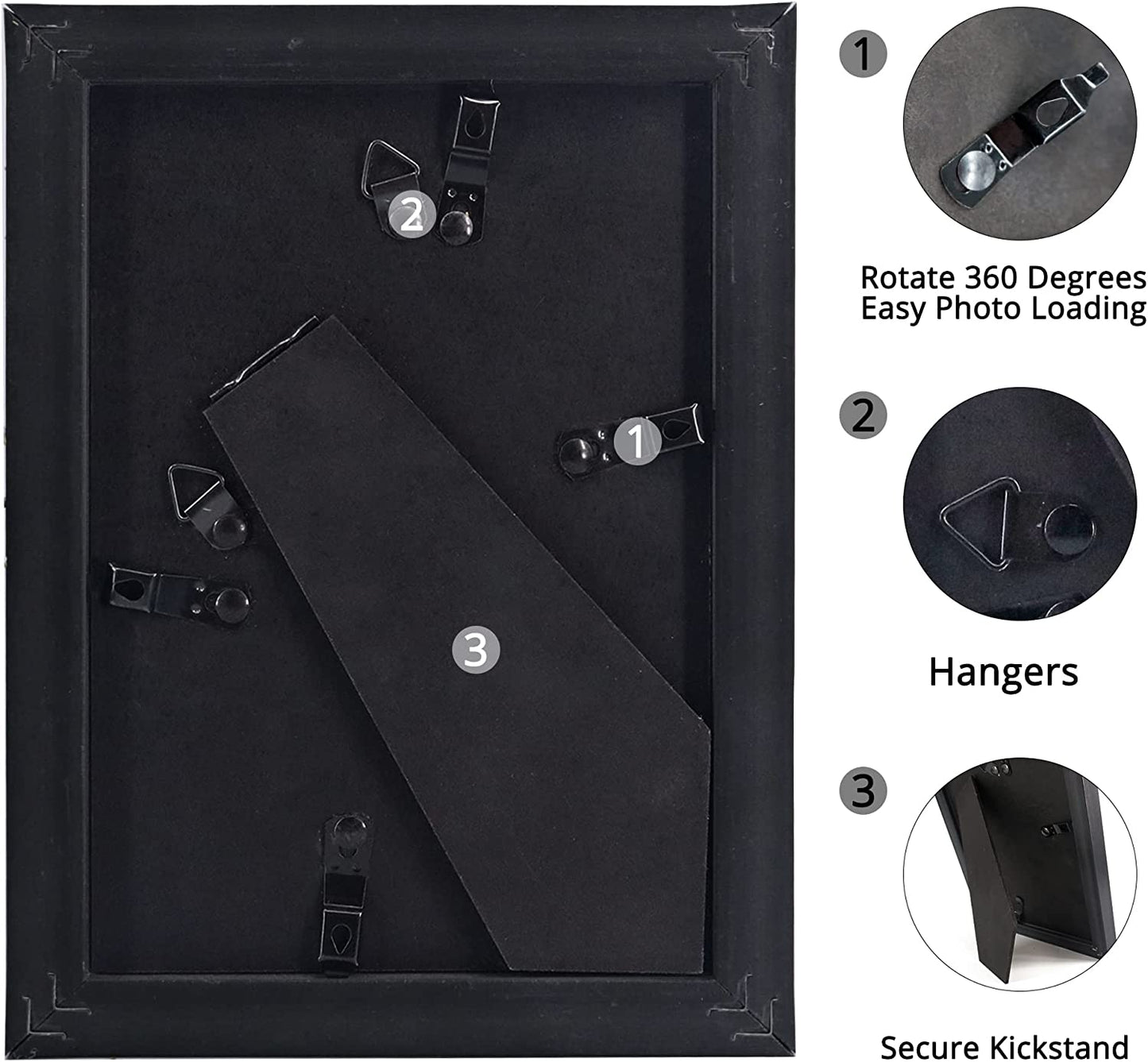 Photo Frame Black with High Definition Glass, Pack of 2 - 4 Sizes Available