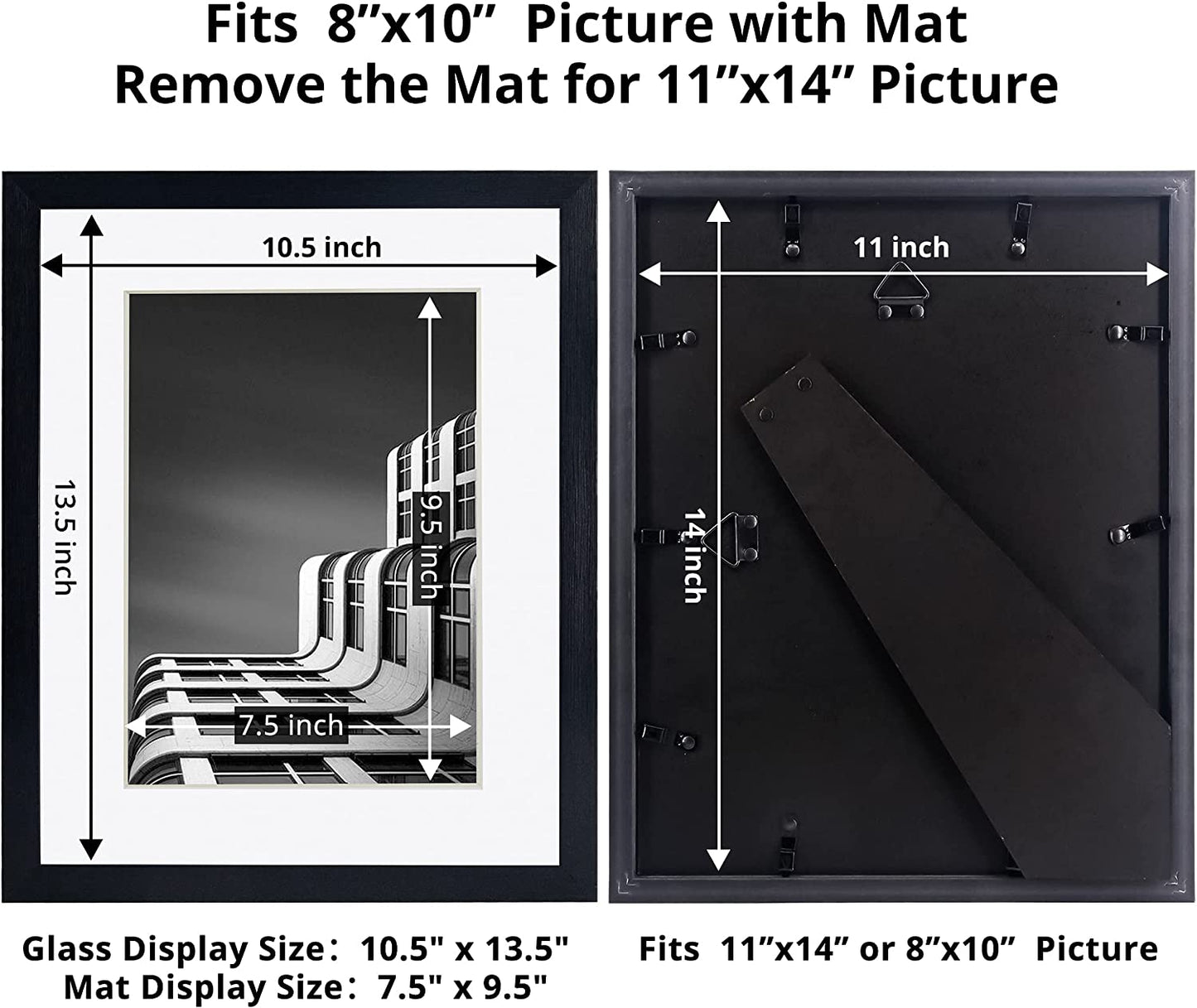 Photo Frame Black with High Definition Glass, Pack of 2 - 4 Sizes Available