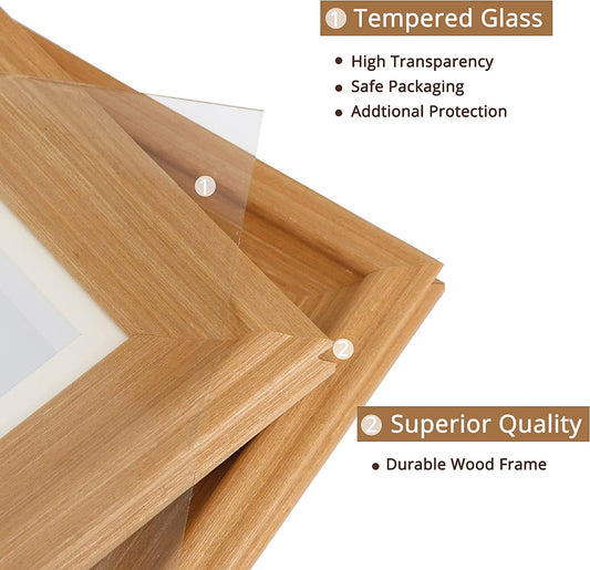 Wood Photo Frames with Real Glass for 5"×7" Pack of 2 - 3 Colors Available