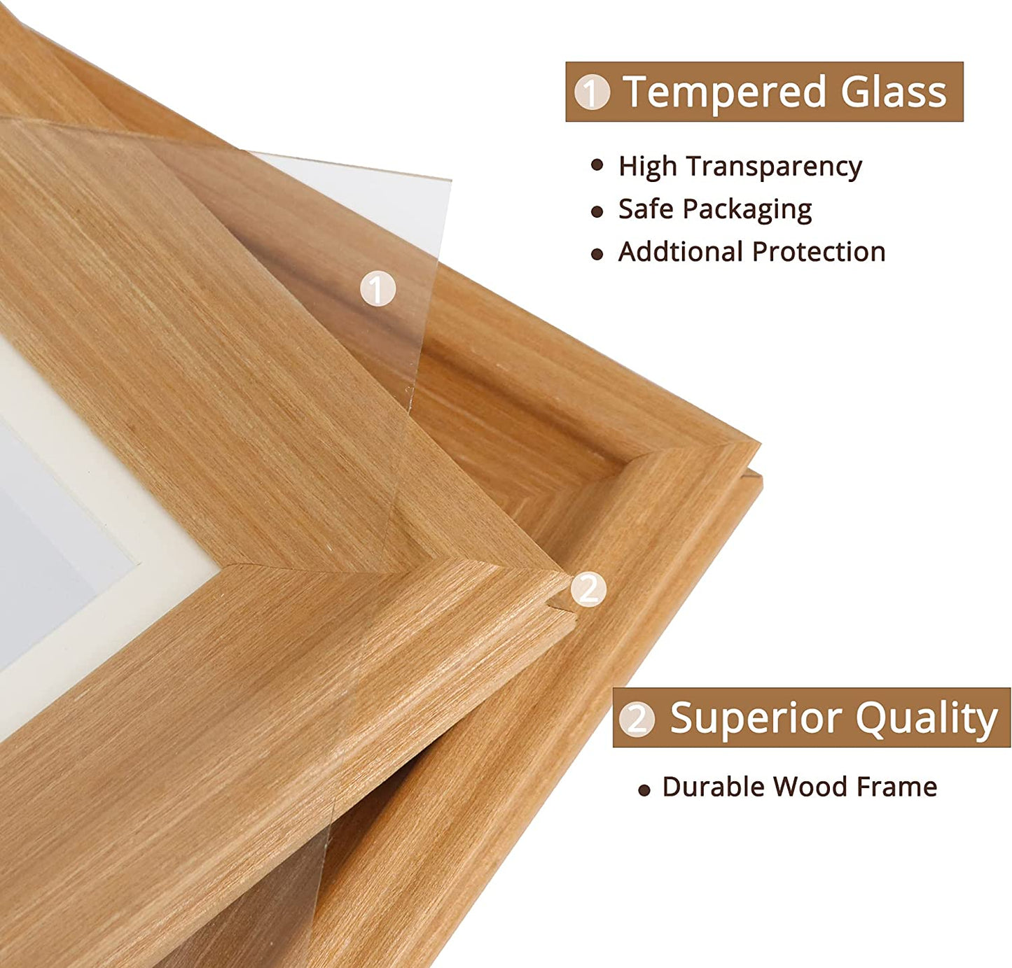 Wood Photo Frames with Real Glass for 4"×6" Pack of 2 - 3 Colors Available