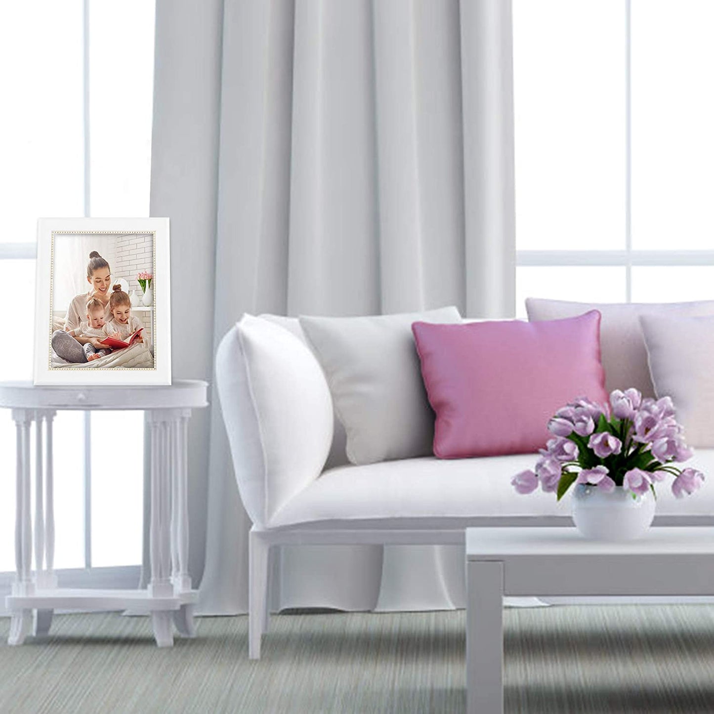 White Picture Frame Photo Display with Gold Beading pack of 2 - 3 Sizes Available