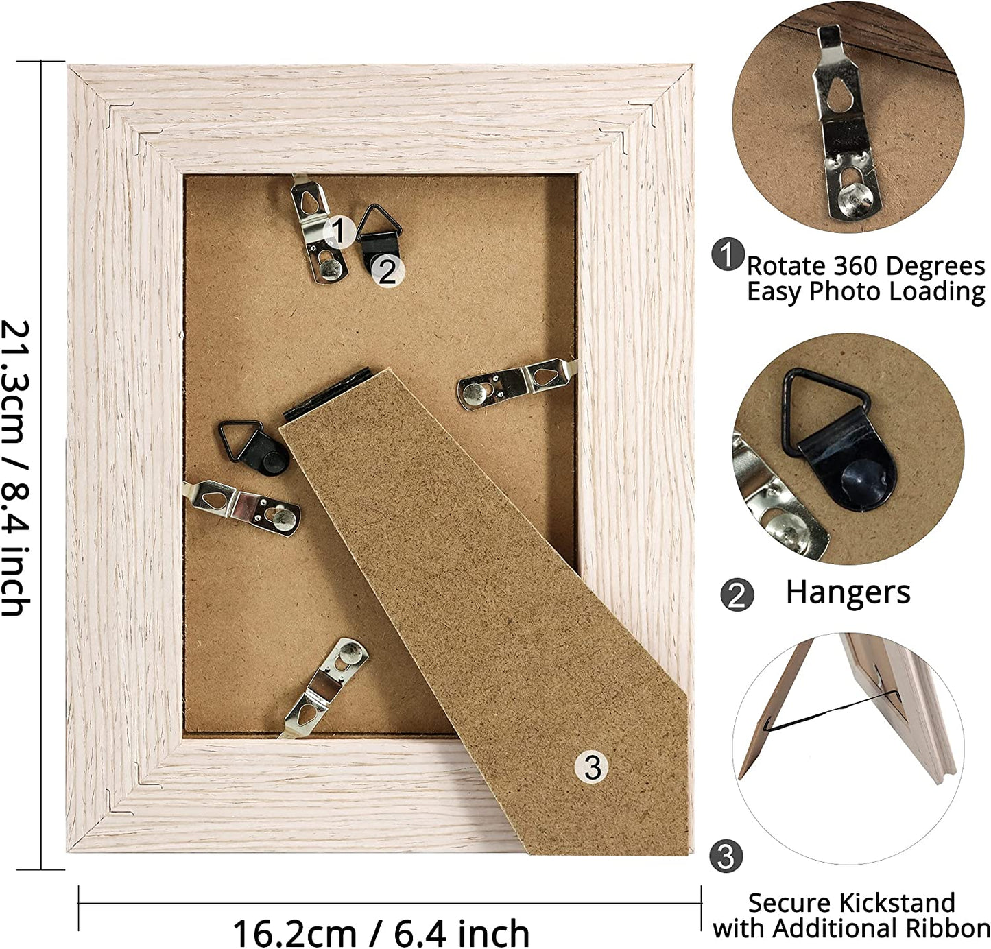 Wood Photo Frames with Real Glass for 4"×6" Pack of 2 - 3 Colors Available