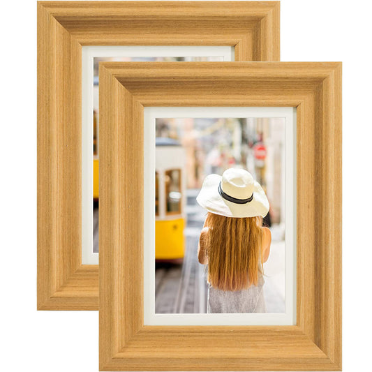 Wood Photo Frames with Real Glass for 5"×7" Pack of 2 - 3 Colors Available