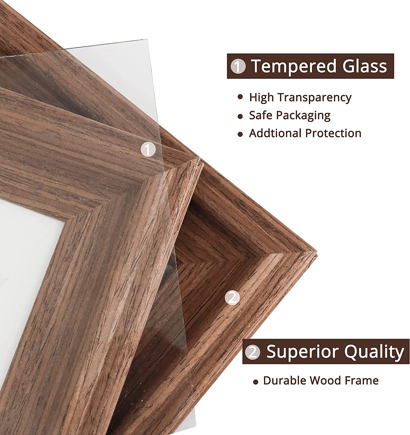 Wood Photo Frames with Real Glass for 4"×6" Pack of 2 - 3 Colors Available