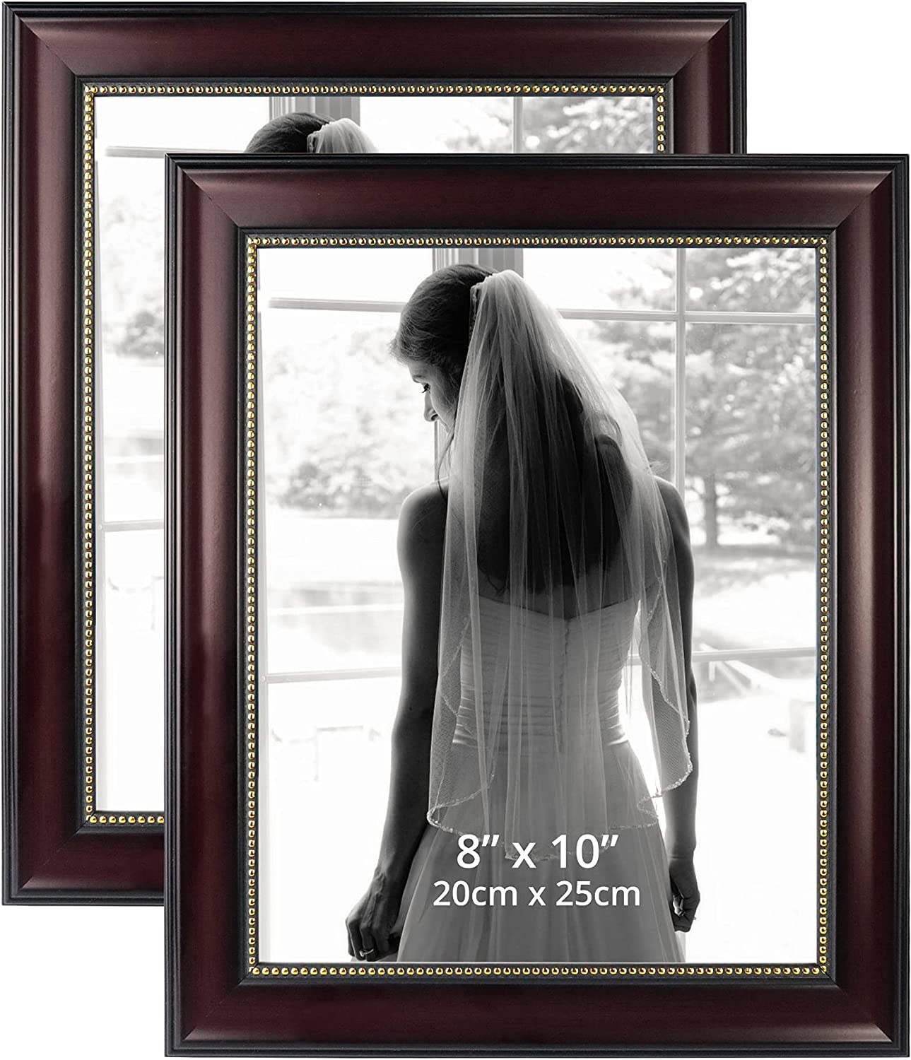 Mahogany Picture Frame Photo Display with Gold Beading pack of 2 - 3 Sizes Available