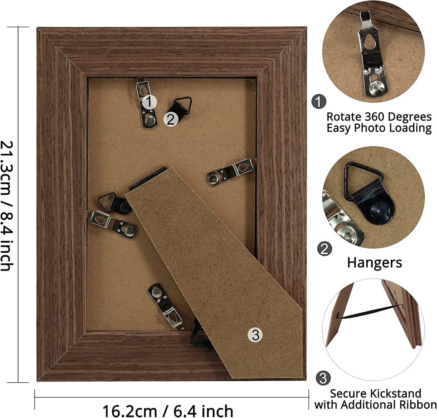 Wood Photo Frames with Real Glass for 4"×6" Pack of 2 - 3 Colors Available